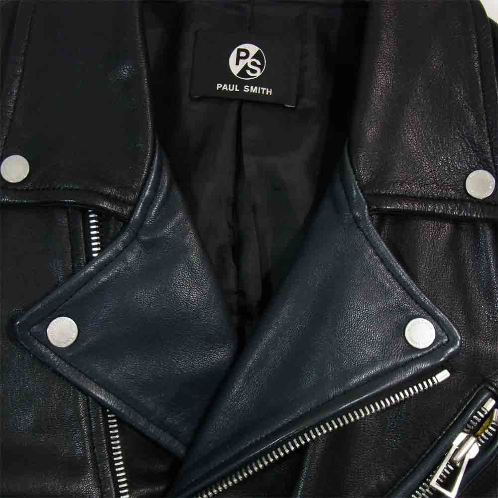 Paul Smith ポール・スミス バイカラー ゴートレザー ダブル ライダース ジャケット 黒×紺 M【中古】