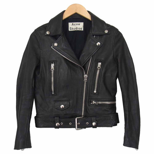 ACNE STUDIOS アクネストゥディオズ MOCK PAW14 ラムレザー ダブル ラオダース ジャケット ブラック系 34【中古】