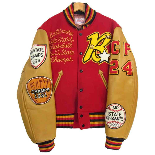 東洋エンタープライズ Whitesville ホワイツビル スタジャン アワードジャケット 赤×ベージュ 38【中古】