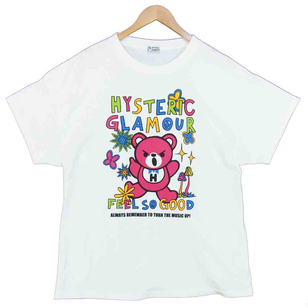 HYSTERIC GLAMOUR ヒステリックグラマー 01202CT01 BEAR SOUL ベア オーバー サイズ Tシャツ ホワイト系 FREE【中古】