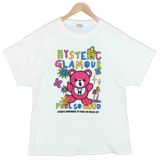 HYSTERIC GLAMOUR ヒステリックグラマー 01202CT01 BEAR SOUL ベア オーバー サイズ Tシャツ ホワイト系 FREE【中古】