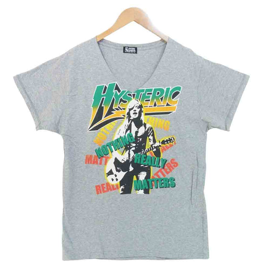 HYSTERIC GLAMOUR ヒステリックグラマー 01192CT14 ガール プリント Vネック Tシャツ グレー系 FREE【中古】