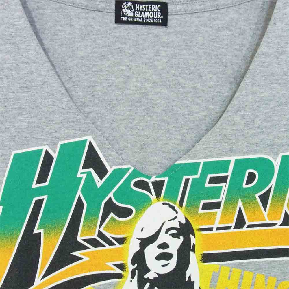 HYSTERIC GLAMOUR ヒステリックグラマー 01192CT14 ガール プリント Vネック Tシャツ グレー系 FREE【中古】
