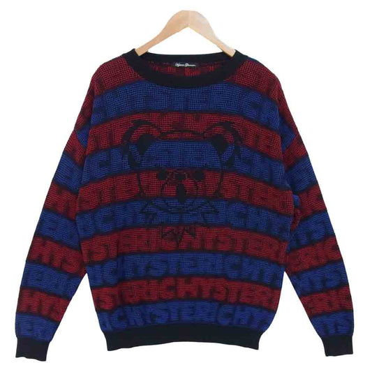 HYSTERIC GLAMOUR ヒステリックグラマー 01201NS01 HYSTERIC DEAD BEAR ヒスベア ジャカード プルオーバー ニット 青赤系 FREE【中古】