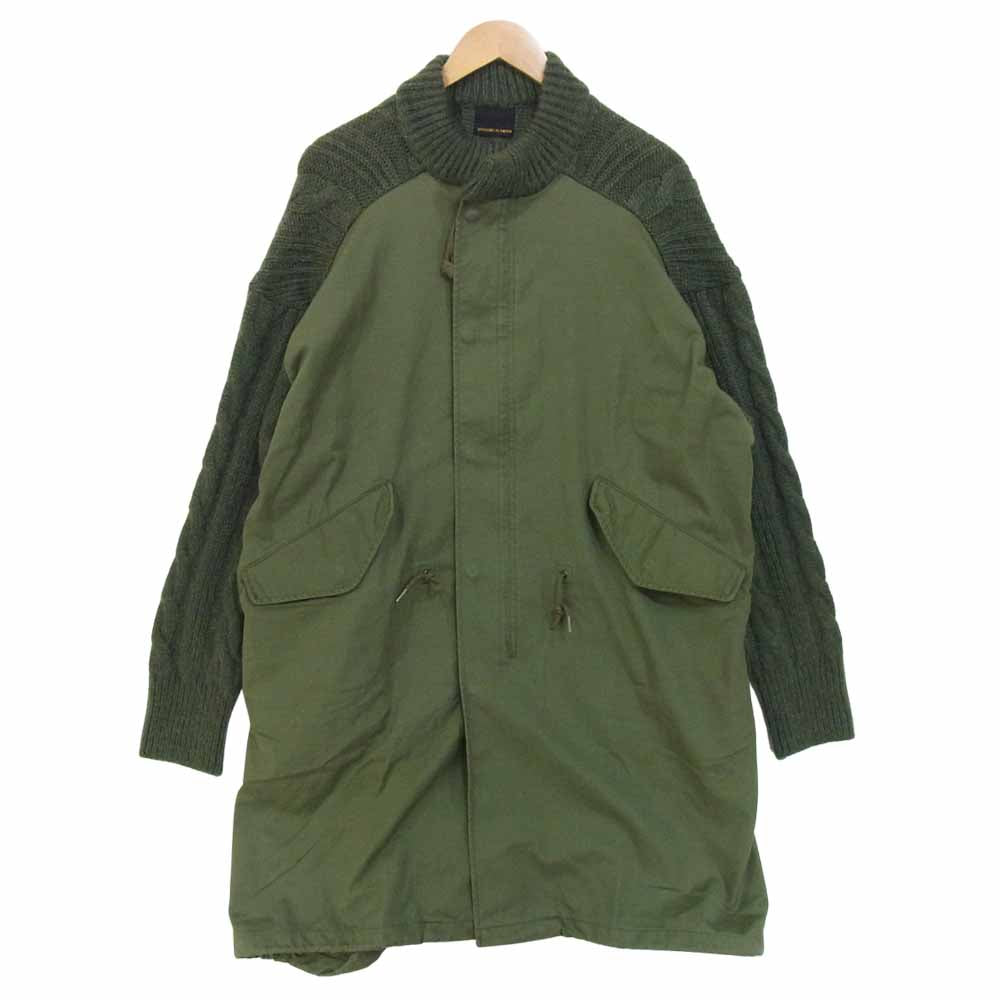 HYSTERIC GLAMOUR ヒステリックグラマー 01193ND01 ミリタリー ニット 切替 シェラ ケーブル コート カーキ系 FREE【中古】