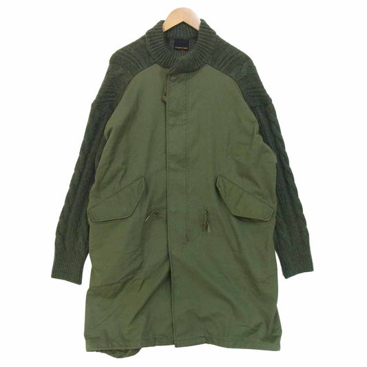 HYSTERIC GLAMOUR ヒステリックグラマー 01193ND01 ミリタリー ニット 切替 シェラ ケーブル コート カーキ系 FREE【中古】