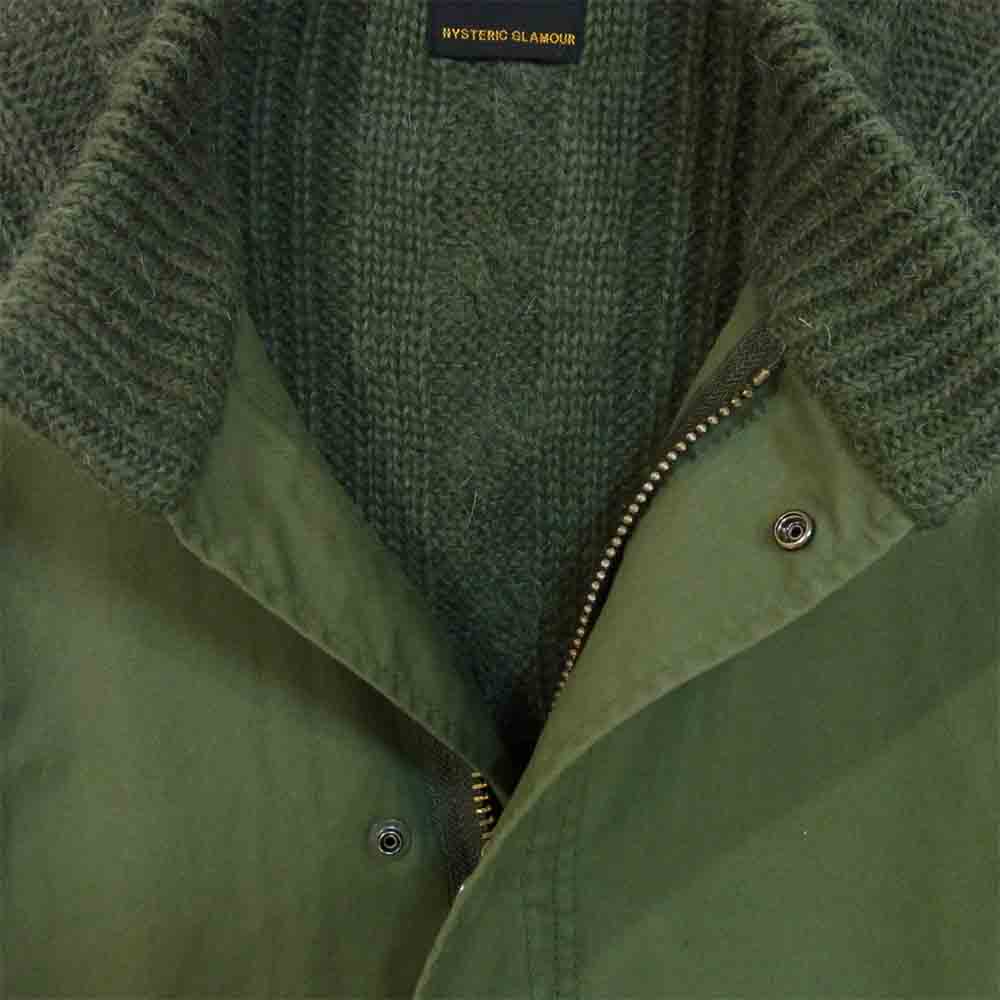 HYSTERIC GLAMOUR ヒステリックグラマー 01193ND01 ミリタリー ニット 切替 シェラ ケーブル コート カーキ系 FREE【中古】