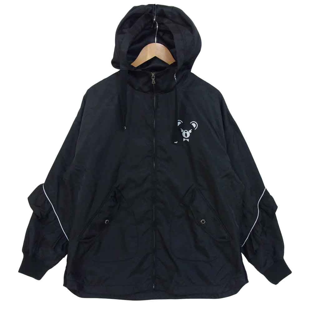 HYSTERIC GLAMOUR ヒステリックグラマー 01193AB11 BEAR FACE フリル フーデッド ナイロン ジャケット ブラック系 FREE【中古】