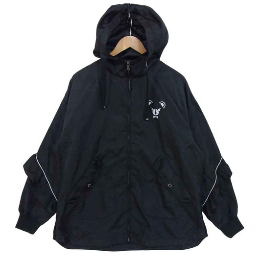 HYSTERIC GLAMOUR ヒステリックグラマー 01193AB11 BEAR FACE フリル フーデッド ナイロン ジャケット ブラック系 FREE【中古】