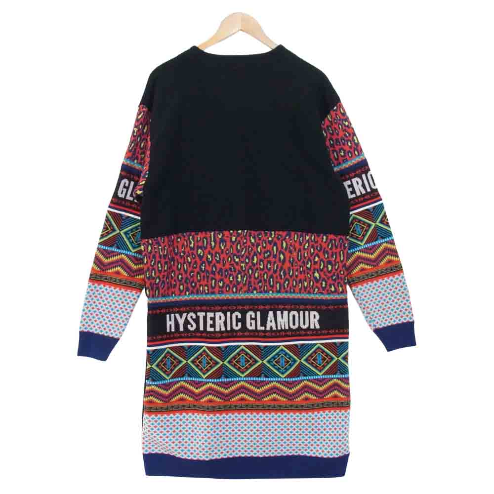 HYSTERIC GLAMOUR ヒステリックグラマー 01203CD02 HYS EXOTIC柄 ジャガード ロング カーディガン ブラック系 FREE【美品】【中古】