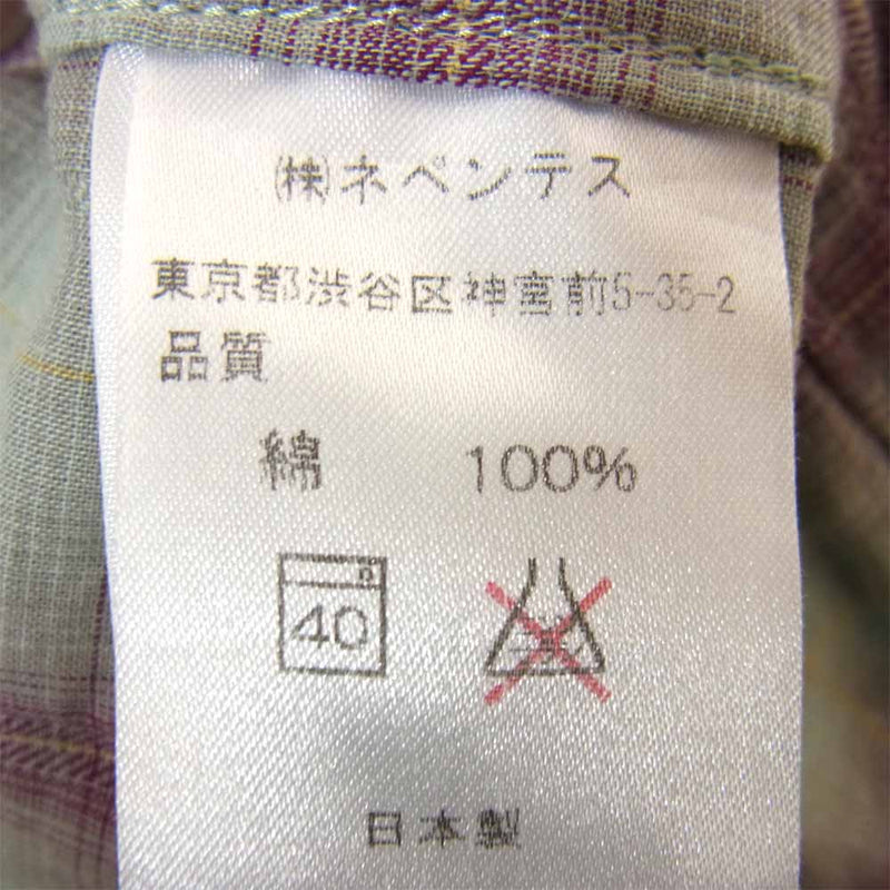 Needles ニードルス コットン 半袖 チェックシャツ ライトグリーン系 XS【美品】【中古】