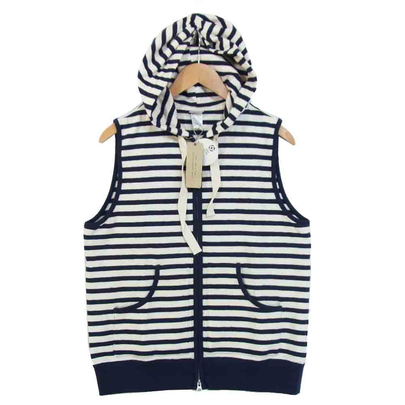 ティージー Hooded Vest カットソー ジップ パーカー ベスト 白×ネイビー系 4【新古品】【未使用】【中古】