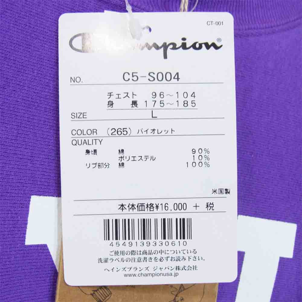 Champion チャンピオン C5-S004 USA製 リバースウィーブ 赤タグ クルーネック スウェット バイオレット L【新古品】【未使用】【中古】