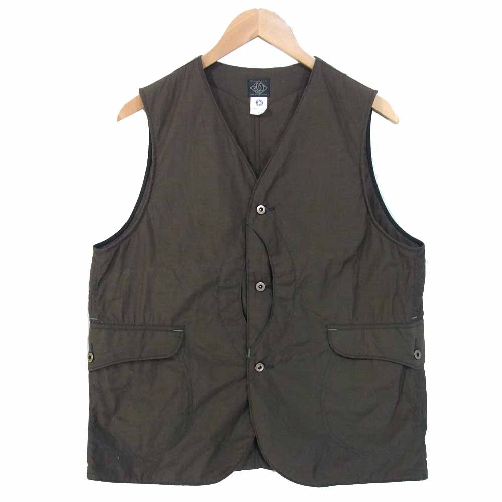 POST OVERALLS ポストオーバーオールズ Royal Traveler vest ロイヤル トラベラー 中綿 シンサレート ベスト 灰茶系 M【美品】【中古】