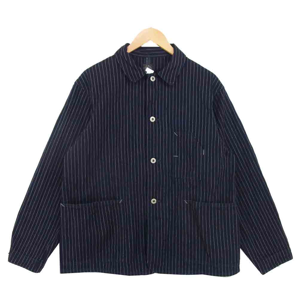 POST OVERALLS ポストオーバーオールズ 1106R IS 3 pocket Jacket R Gangster stripe indigo ストライプ カバーオール ダークネイビー系 M【美品】【中古】