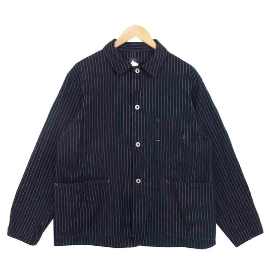 POST OVERALLS ポストオーバーオールズ 1106R IS 3 pocket Jacket R Gangster stripe indigo ストライプ カバーオール ダークネイビー系 M【美品】【中古】