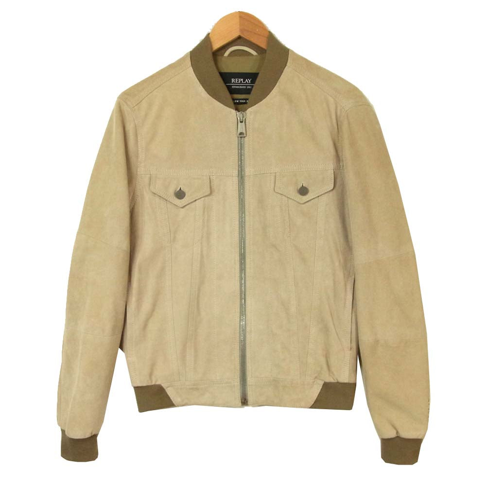 REPLAY リプレイ やぎ革 スエード ジップ ジャケット イタリア製 グレイッシュベージュ系 M【中古】