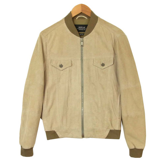 REPLAY リプレイ やぎ革 スエード ジップ ジャケット イタリア製 グレイッシュベージュ系 M【中古】