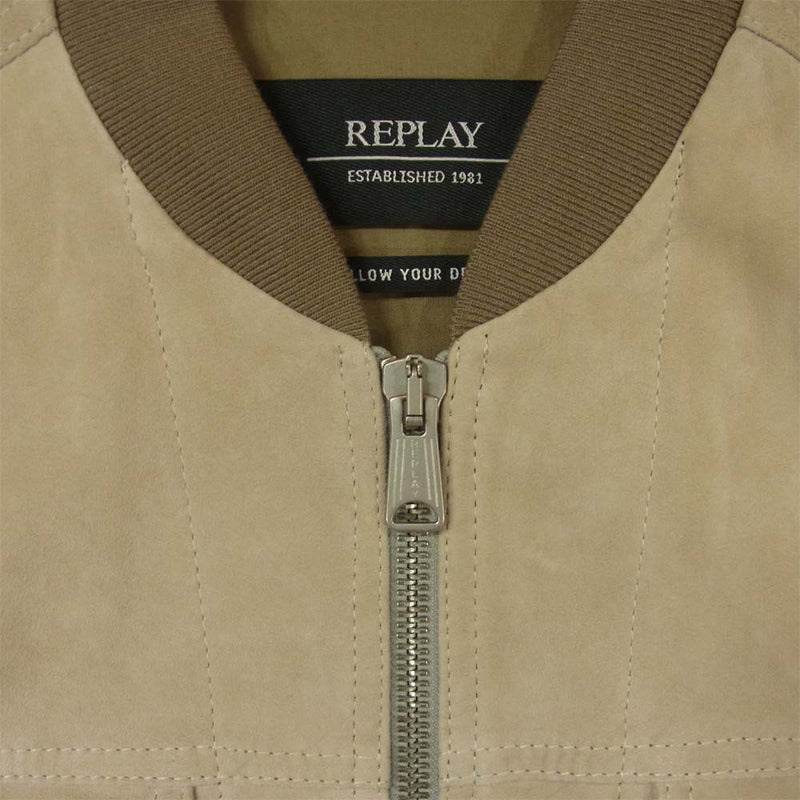 REPLAY リプレイ やぎ革 スエード ジップ ジャケット イタリア製 グレイッシュベージュ系 M【中古】