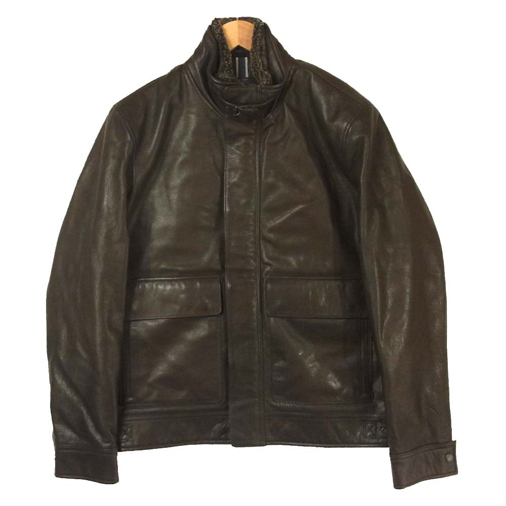 COLE HAAN コールハーン 襟ボア レザー ジャケット 牛革 ラムファー 中国製 ダークブラウン系 S【中古】