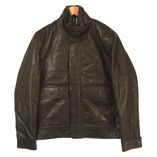 COLE HAAN コールハーン 襟ボア レザー ジャケット 牛革 ラムファー 中国製 ダークブラウン系 S【中古】