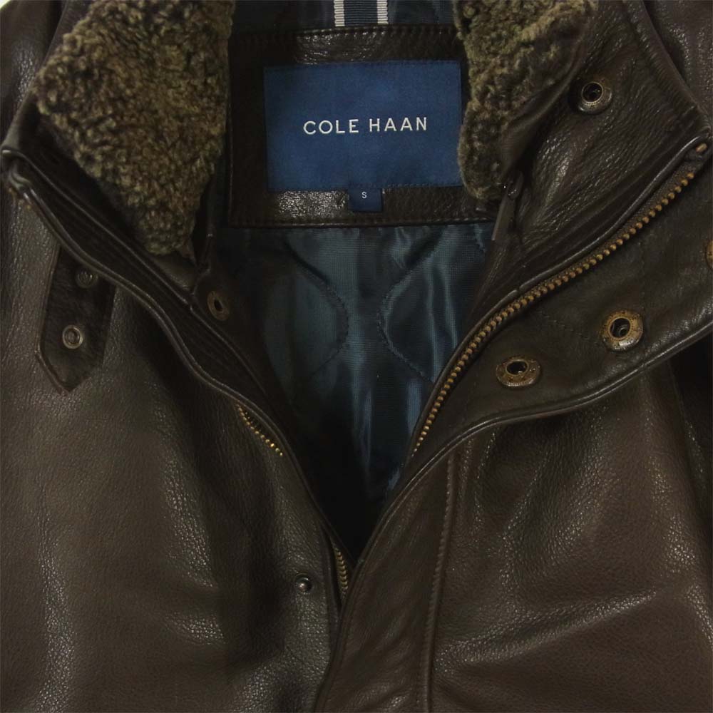 COLE HAAN コールハーン 襟ボア レザー ジャケット 牛革 ラムファー 中国製 ダークブラウン系 S【中古】