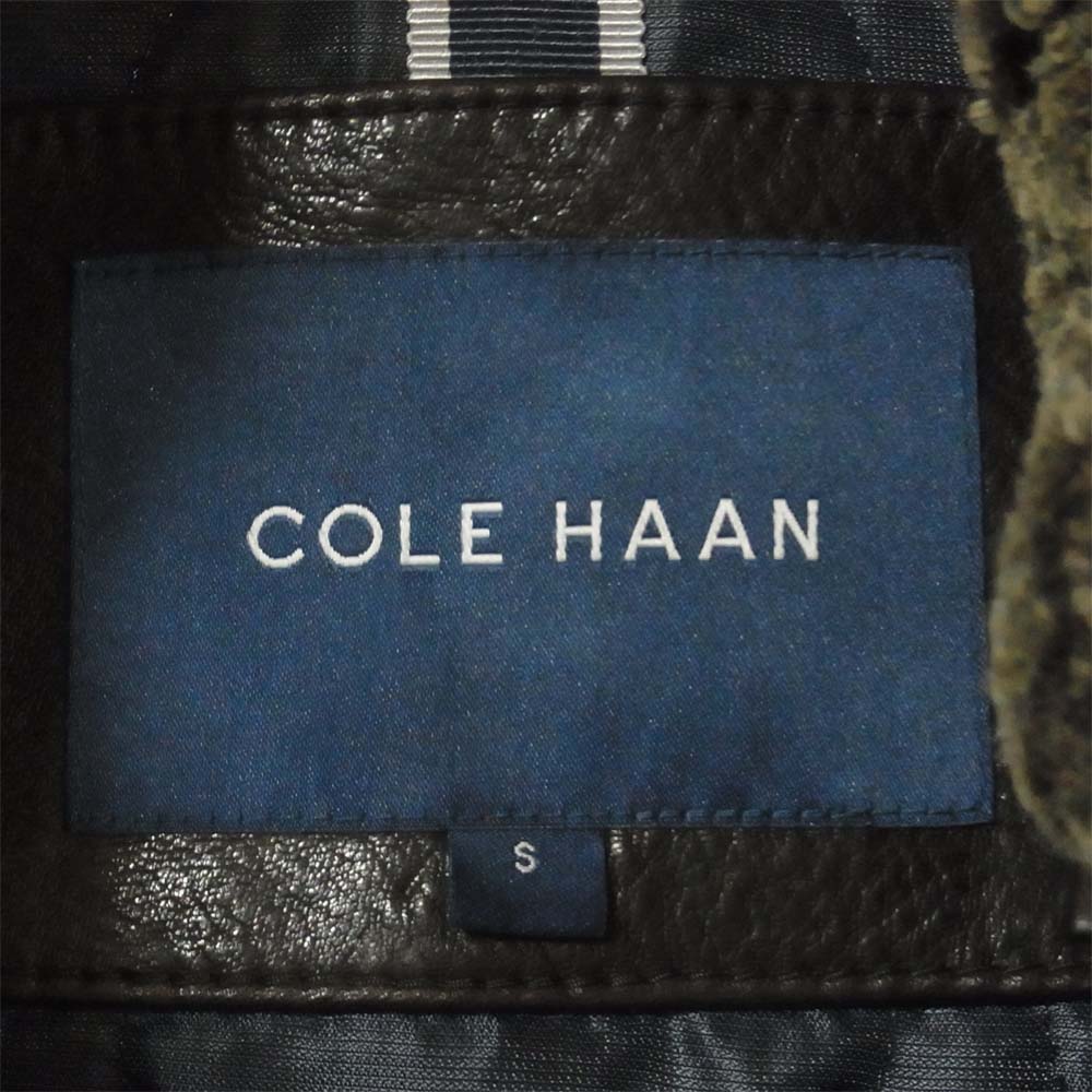 COLE HAAN コールハーン 襟ボア レザー ジャケット 牛革 ラムファー 中国製 ダークブラウン系 S【中古】