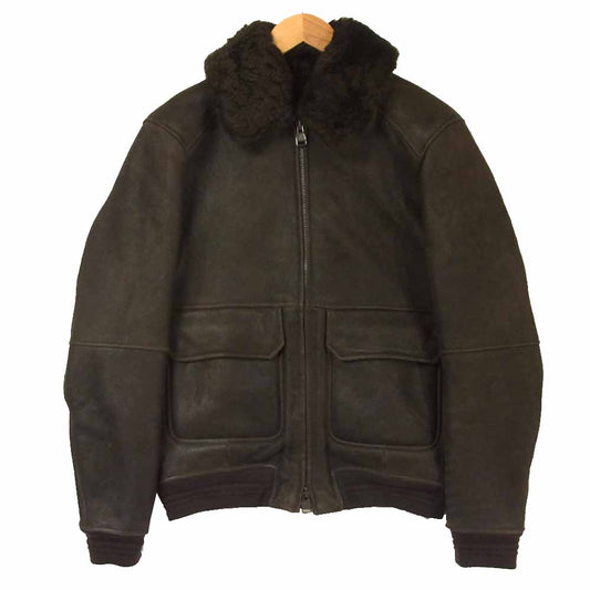 Dunhill ダンヒル 国内正規品 総ムートン ファー 毛皮 フライト ジャケット イタリア製 ダークブラウン系 S【中古】