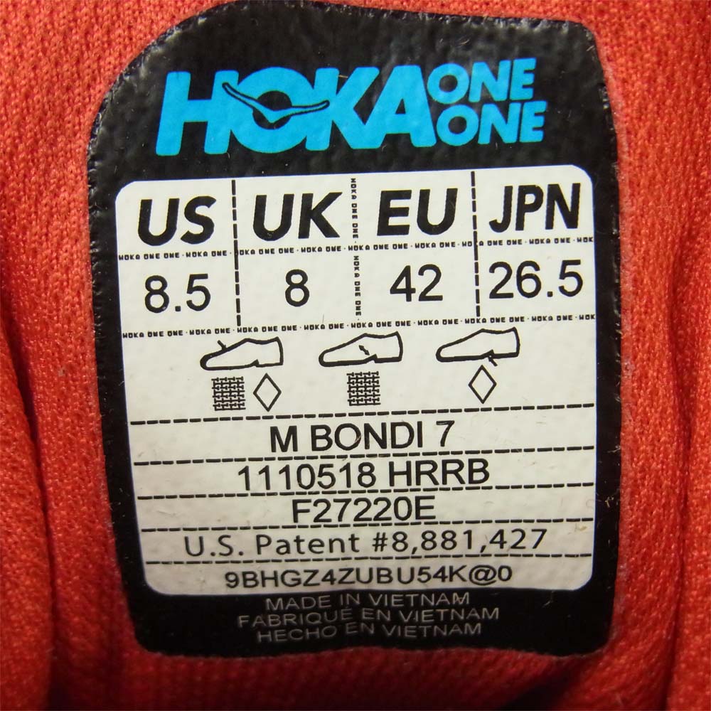 HOKA ONE ONE ホカ オネオネ 1110518-HRRB BONDI 7 ボンダイ 7 スニーカー レッド系 26.5cm【新古品】【未使用】【中古】