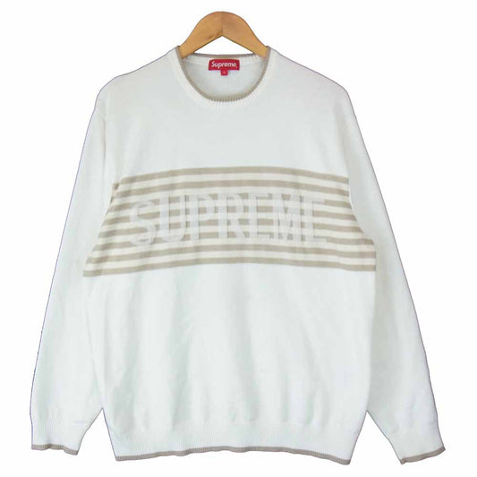 Supreme シュプリーム 20SS Chest Stripe Sweater チェスト ストライプ オフホワイト系 L【中古】