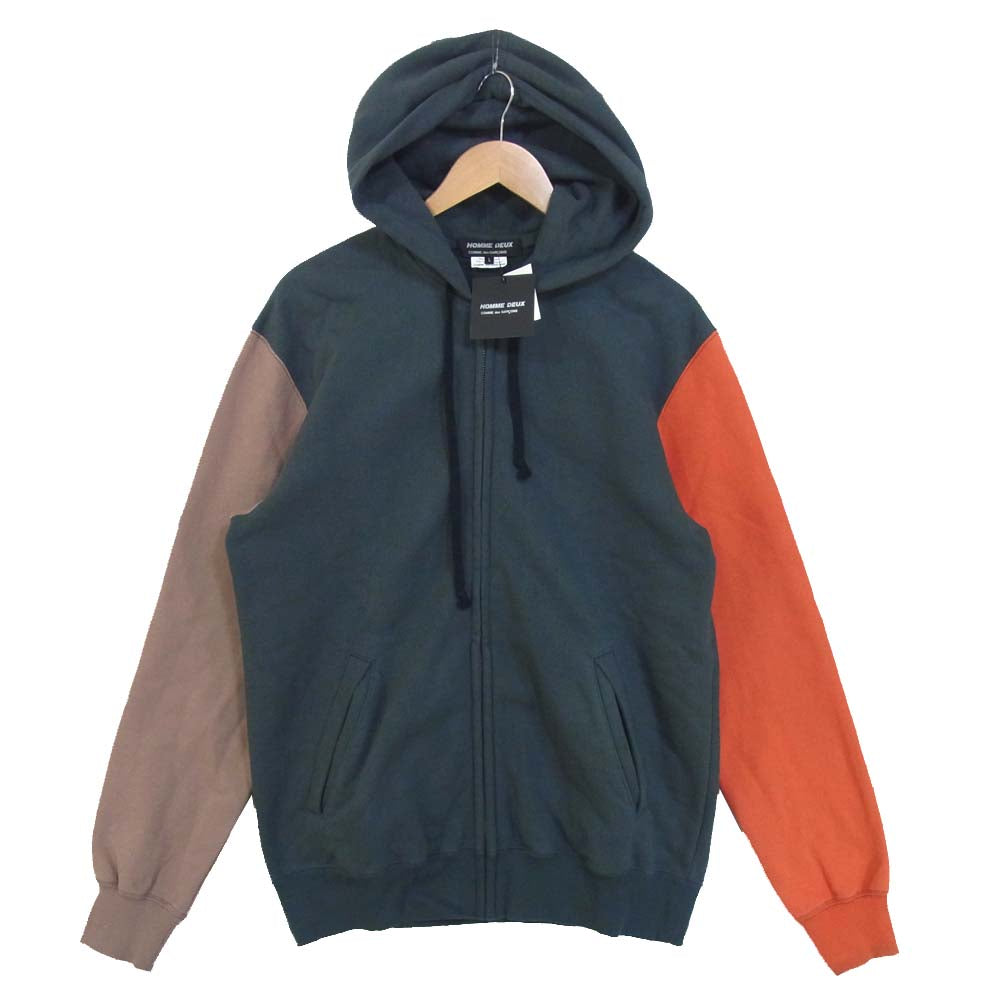 COMME des GARCONS HOMME DEUX コムデギャルソンオムドゥ 20AW DF-T009 袖切替 クレイジーパターン ジップアップ パーカー 緑青系 L【新古品】【未使用】【中古】