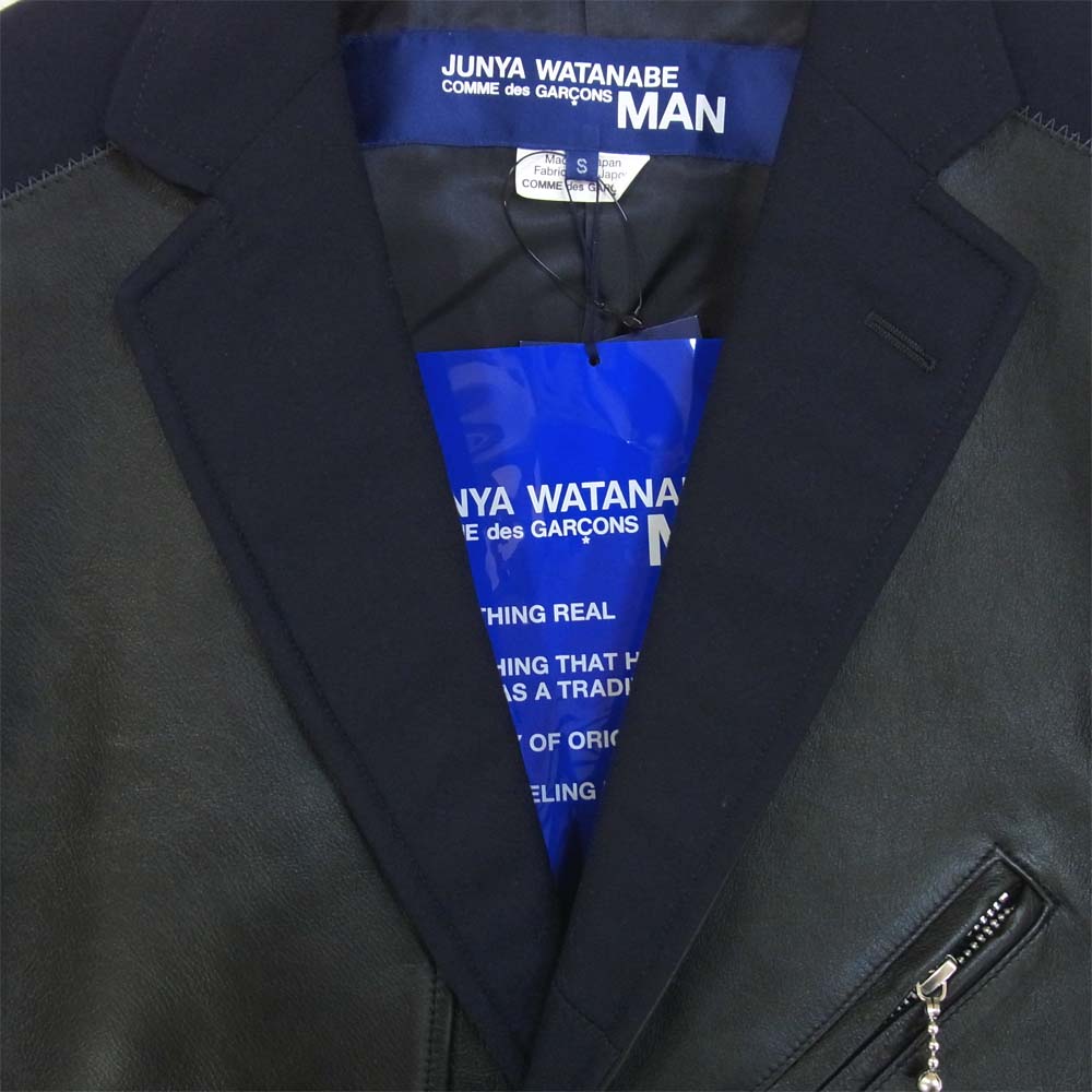 JUNYA WATANABE COMME des GARCONS MAN ジュンヤワタナベコムデギャルソンマン WF-J025 ×ブルックスブラザーズ BROOKS BROTHERS 20AW ライダース ドッキング レザー テーラード ジャケット 黒×ネイビー系 S【新古品】【未使用】【中古】