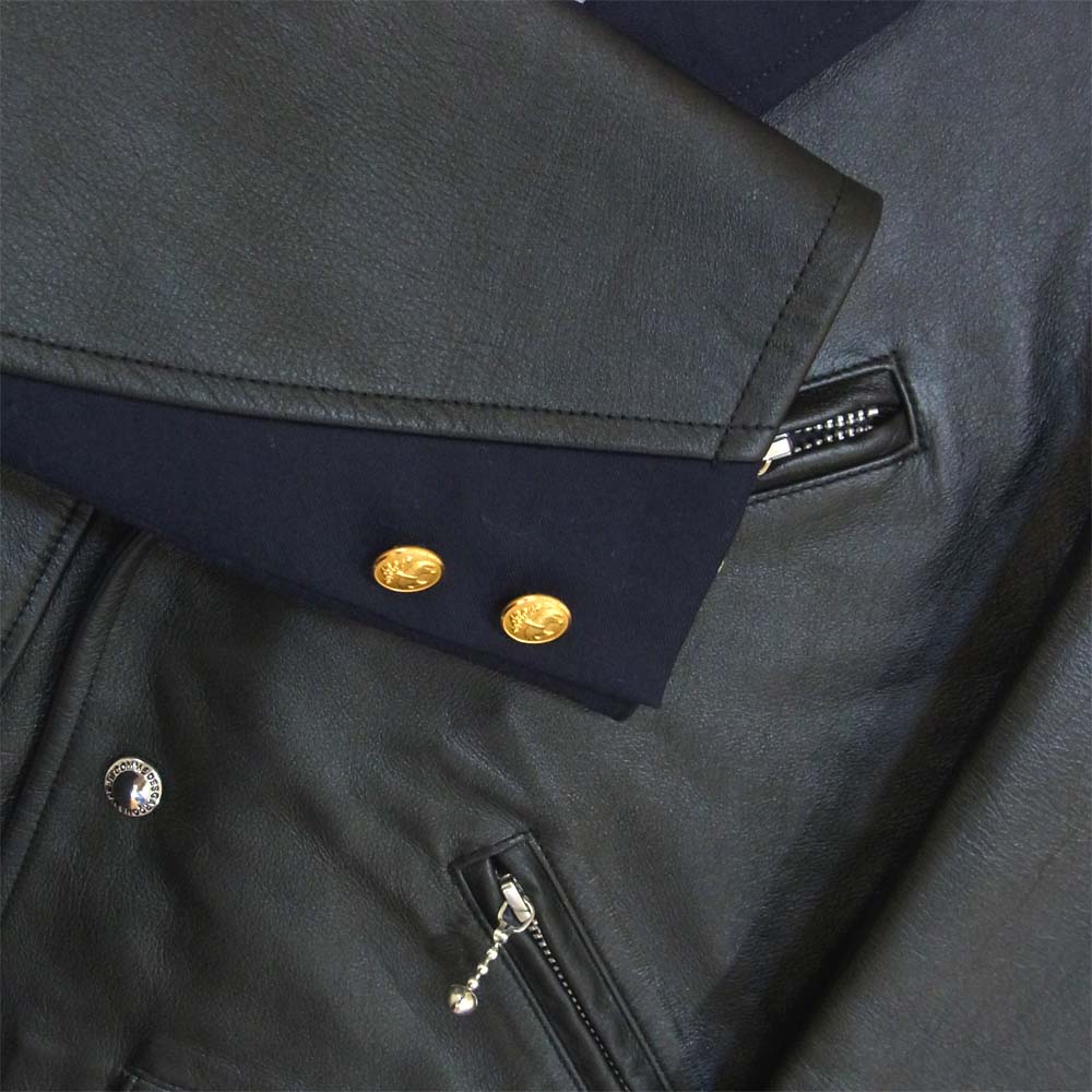 JUNYA WATANABE COMME des GARCONS MAN ジュンヤワタナベコムデギャルソンマン WF-J025 ×ブルックスブラザーズ BROOKS BROTHERS 20AW ライダース ドッキング レザー テーラード ジャケット 黒×ネイビー系 S【新古品】【未使用】【中古】
