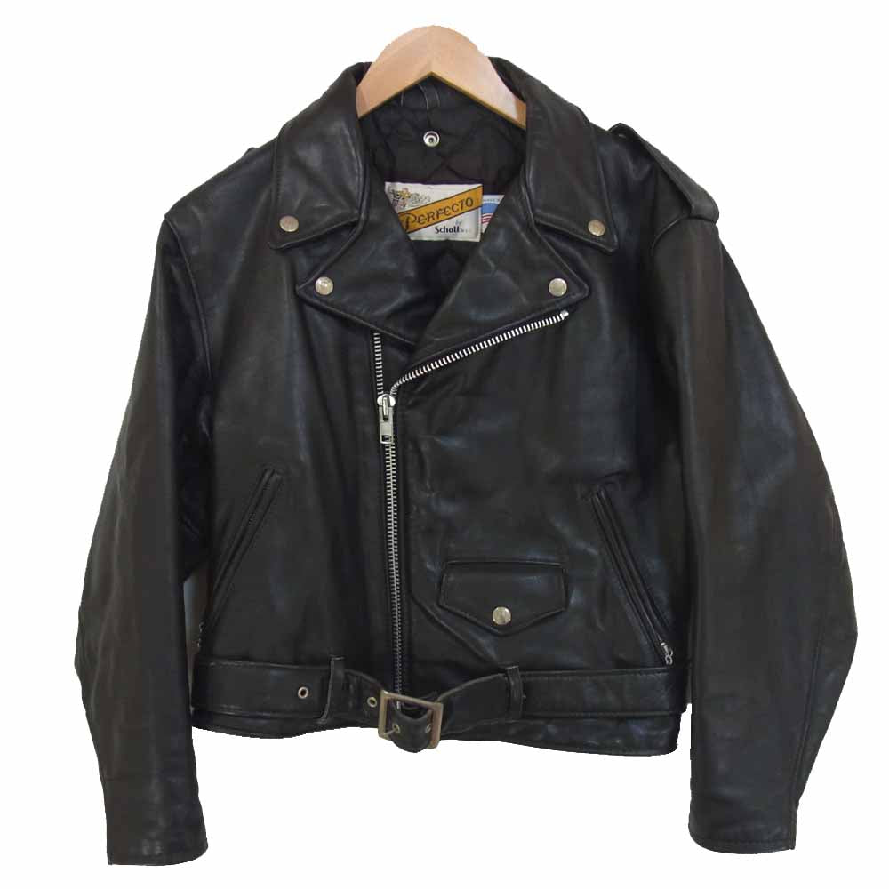 schott ショット ダブル ライダース レザー ジャケット USA製 ダブルライダース ブラック系 10【中古】