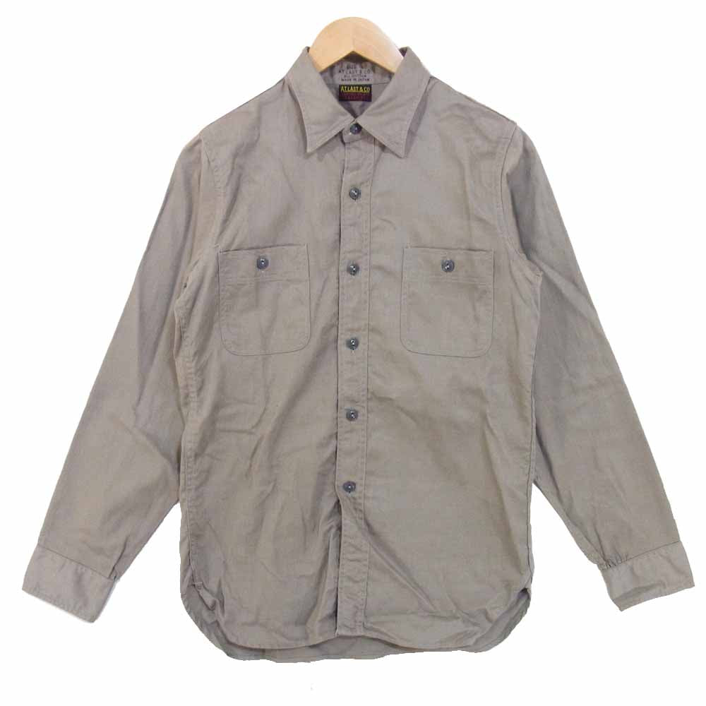 AT LAST アットラスト マチ付き ネコ目ボタン ワークシャツ 胸ポケット 長袖シャツ グレー系 14【中古】