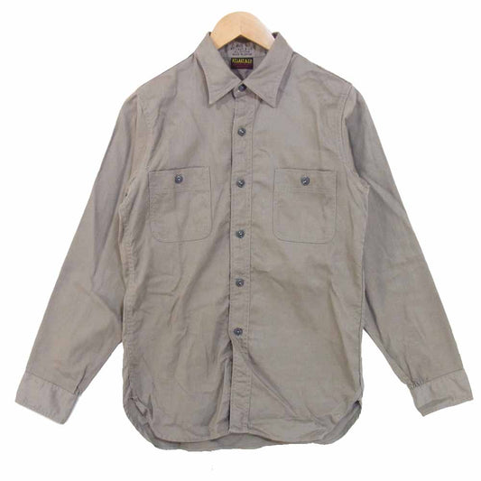 AT LAST アットラスト マチ付き ネコ目ボタン ワークシャツ 胸ポケット 長袖シャツ グレー系 14【中古】