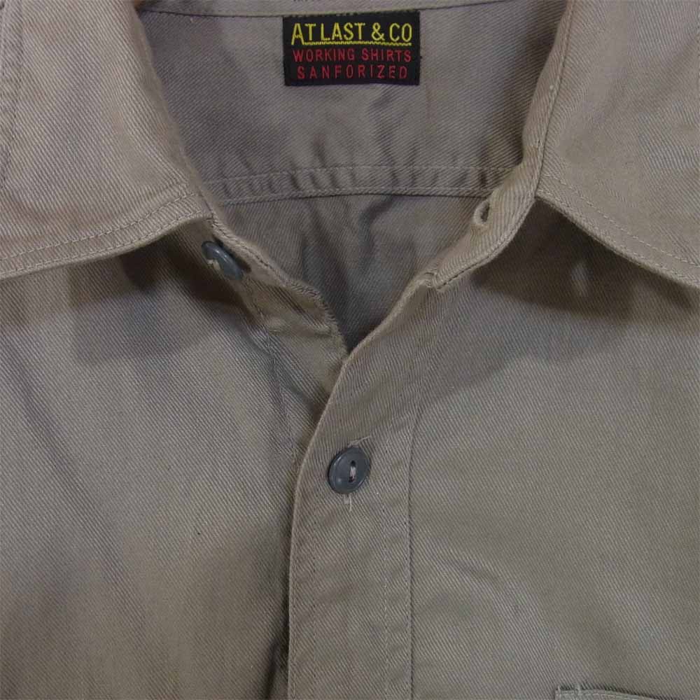 AT LAST アットラスト マチ付き ネコ目ボタン ワークシャツ 胸ポケット 長袖シャツ グレー系 14【中古】