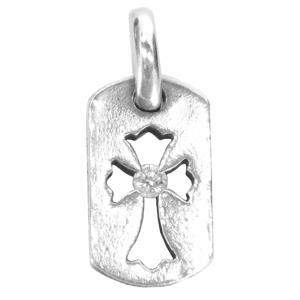 CHROME HEARTS クロムハーツ（原本無） タイニー カットアウト クロス ドッグタグ 1ダイヤ チャーム ネックレス シルバー系【中古】