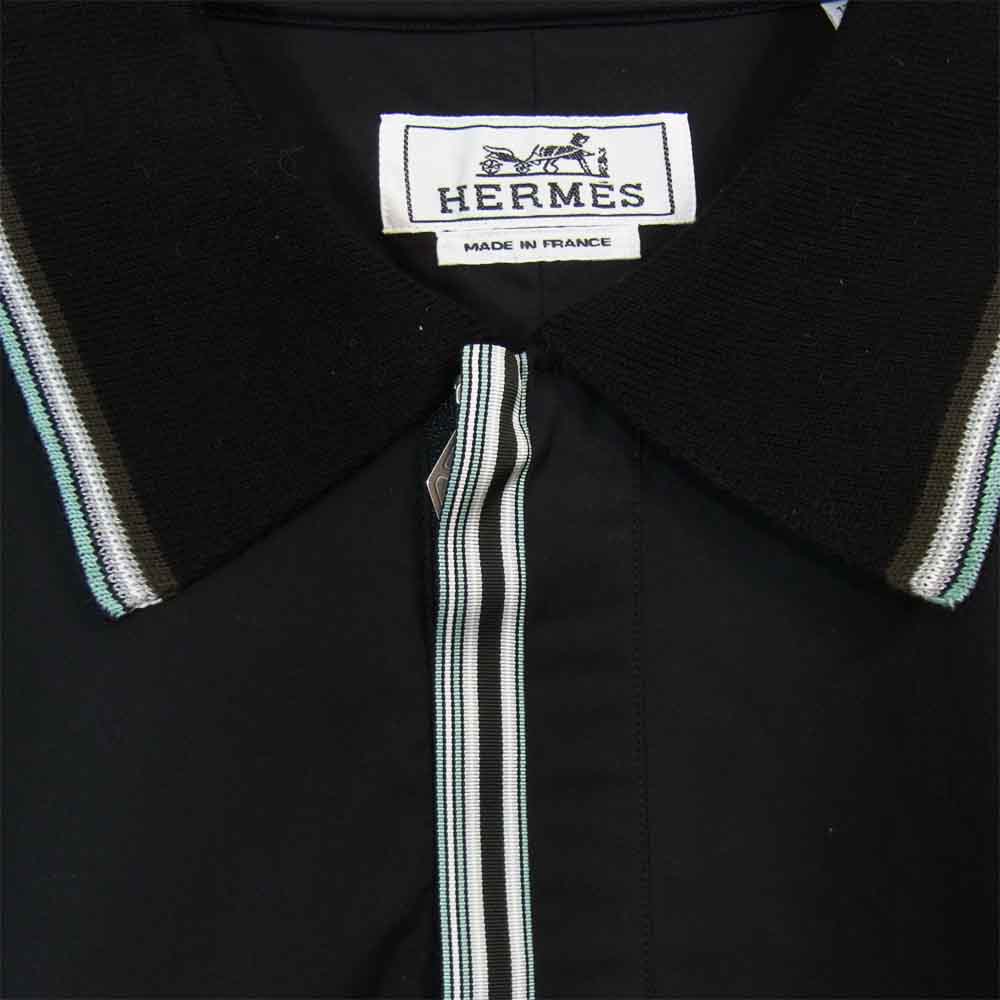 HERMES エルメス 国内正規品 ハーフジップ プルオーバー 半袖シャツ ブラック系 44【美品】【中古】