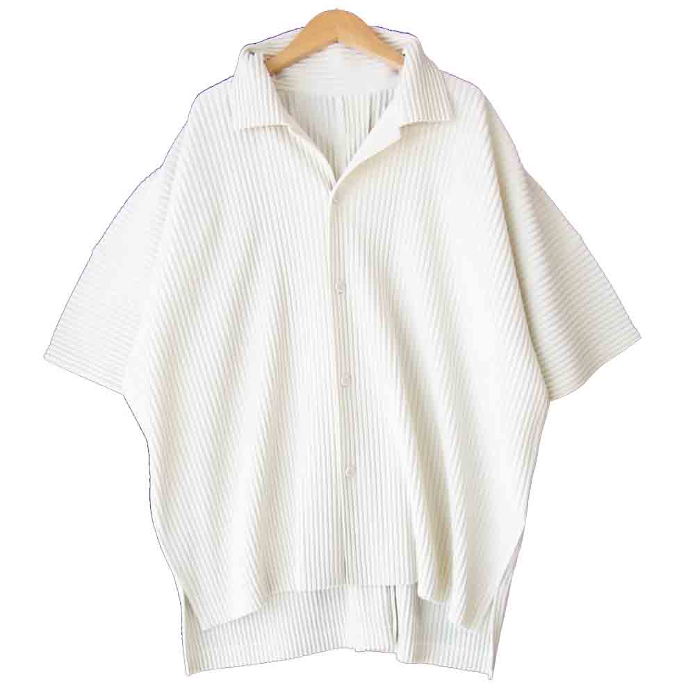 ISSEY MIYAKE イッセイミヤケ HOMME PLISSE オムプリッセ HP08-JJ106 プリーツ加工 半袖シャツ オフホワイト系 4【美品】【中古】