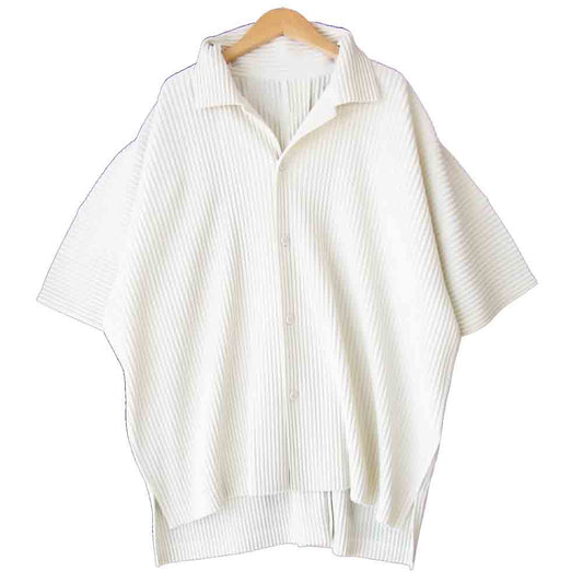 ISSEY MIYAKE イッセイミヤケ HOMME PLISSE オムプリッセ HP08-JJ106 プリーツ加工 半袖シャツ オフホワイト系 4【美品】【中古】
