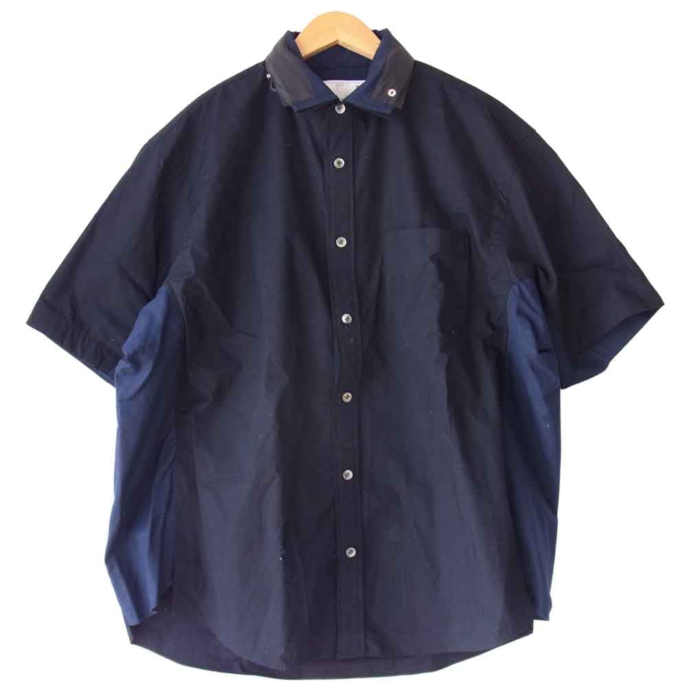 Sacai サカイ 20SS 20-02307M SHORT SLEEVE POPLIN SHIRT ショートスリーブ ポプリン 半袖シャツ  紺×黒 3【美品】【中古】