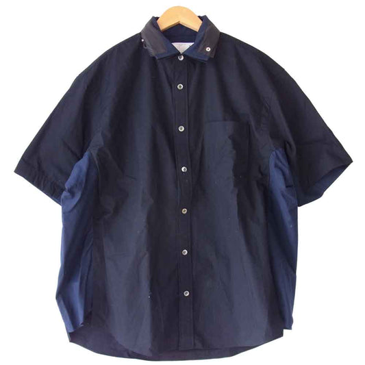 Sacai サカイ 20SS 20-02307M SHORT SLEEVE POPLIN SHIRT ショートスリーブ ポプリン 半袖シャツ  紺×黒 3【美品】【中古】
