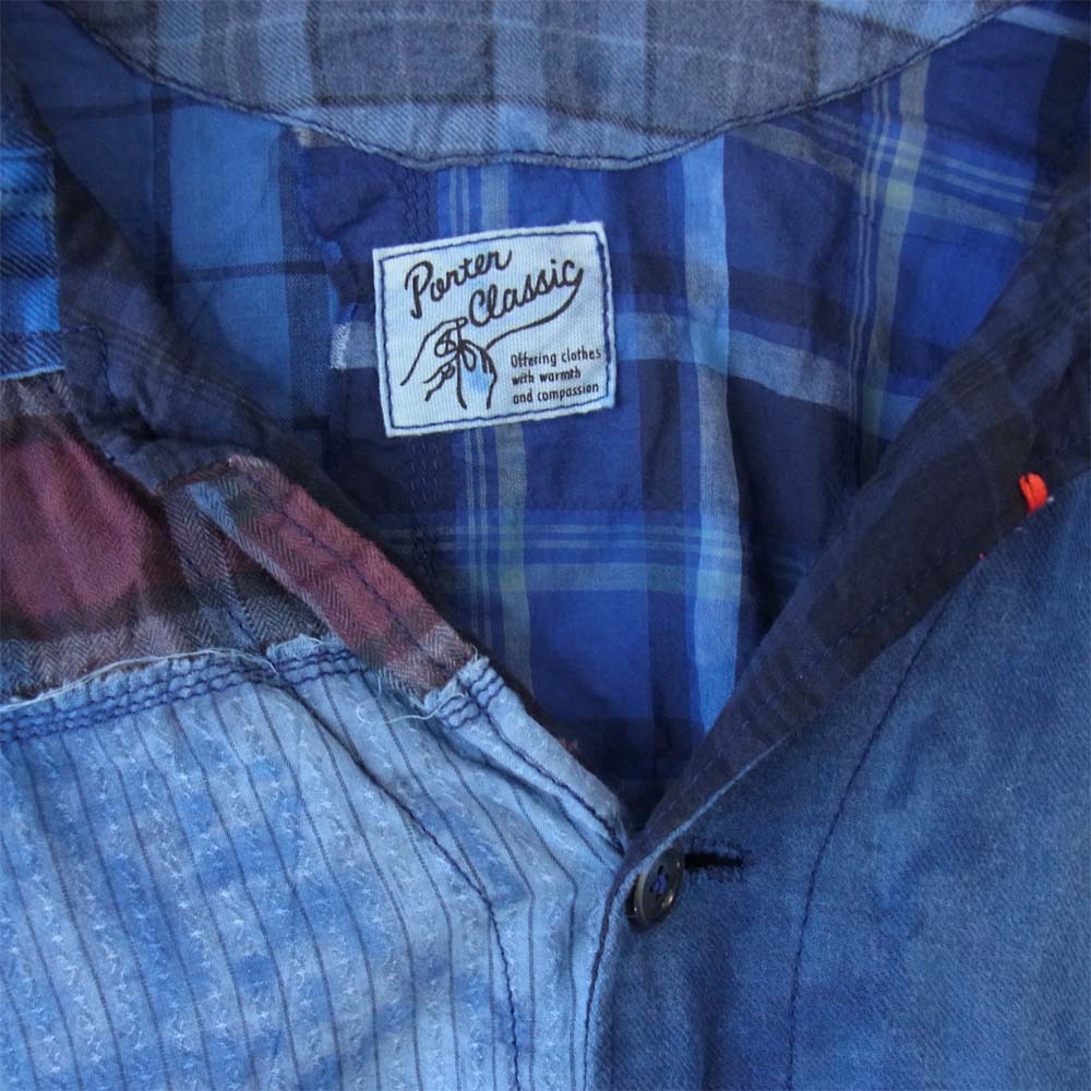 PORTER CLASSIC ポータークラシック H/W NEL MEN’S JACKET ハンドワーク ネル リメイク パッチワーク ジャケット ブルー系 4【美品】【中古】