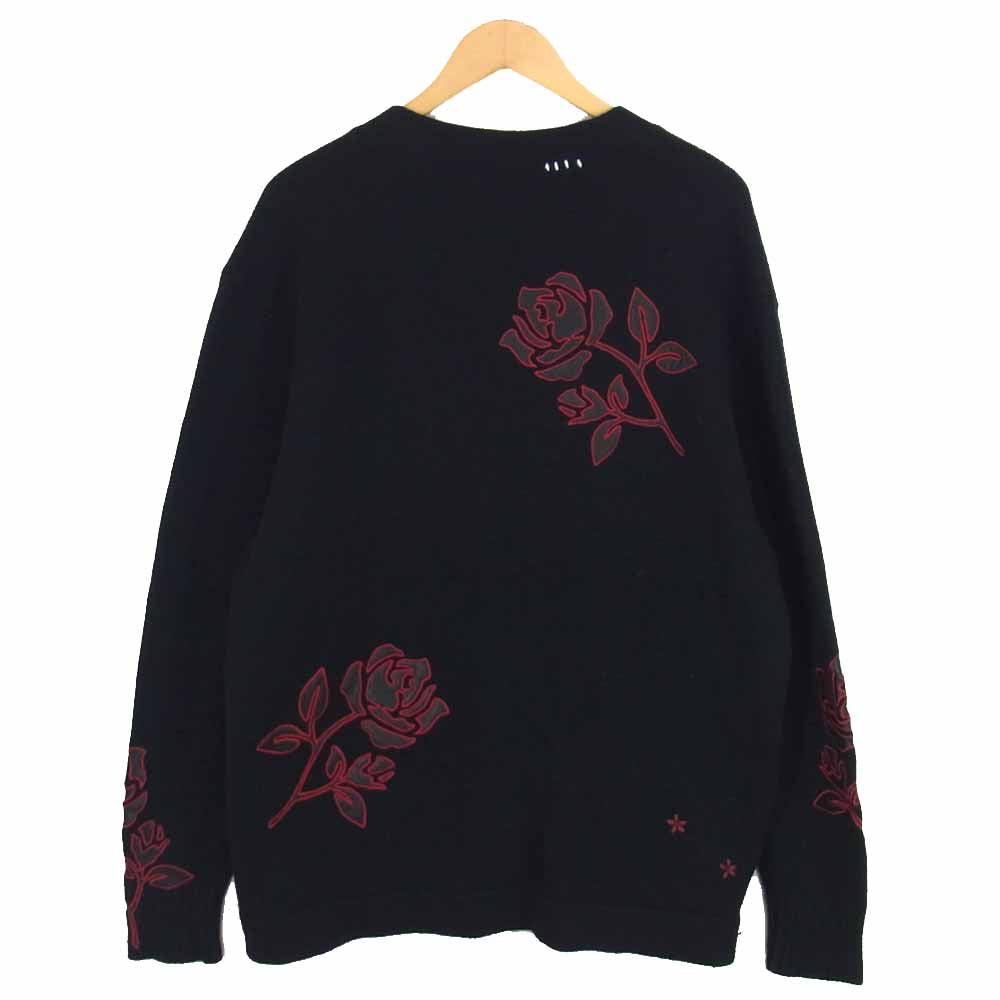 アミリ 18AW MKCAR-ROS Rose Embroidered Cardigan レザーパッチ ローズ刺繍 カシミヤ カーディガン ブラック系 L【中古】