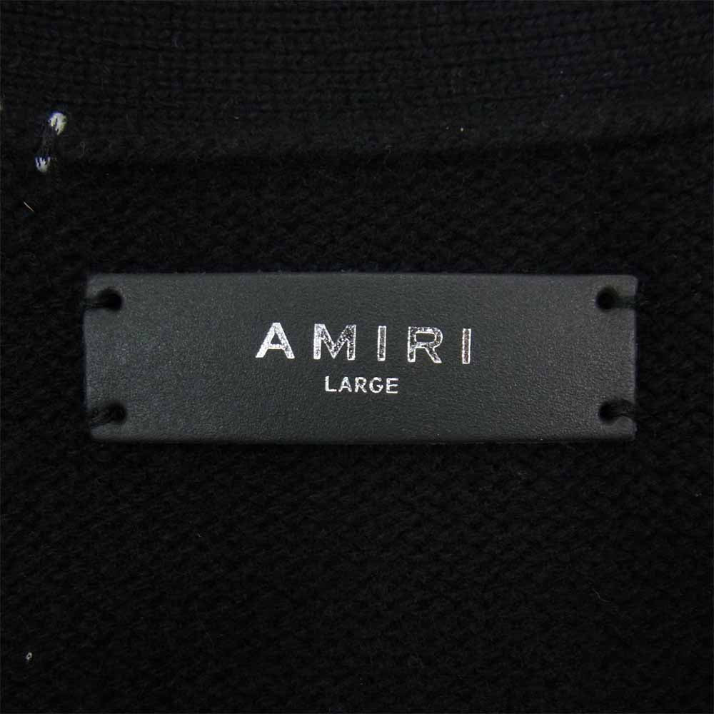 アミリ 18AW MKCAR-ROS Rose Embroidered Cardigan レザーパッチ ローズ刺繍 カシミヤ カーディガン ブラック系 L【中古】
