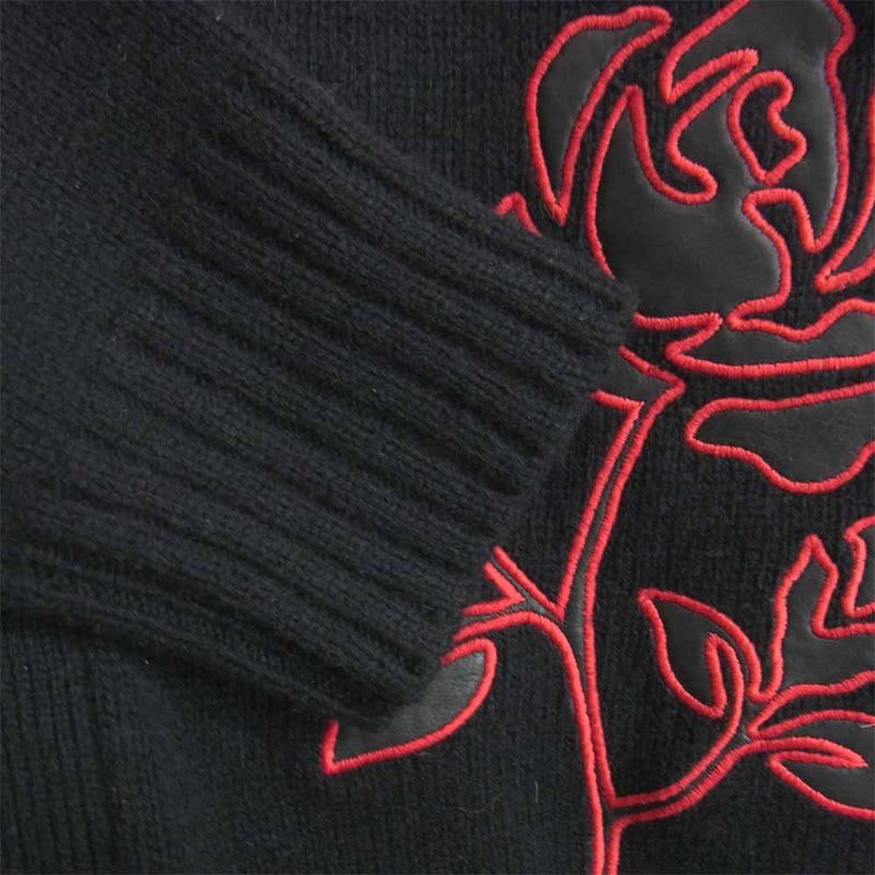 アミリ 18AW MKCAR-ROS Rose Embroidered Cardigan レザーパッチ ローズ刺繍 カシミヤ カーディガン ブラック系 L【中古】