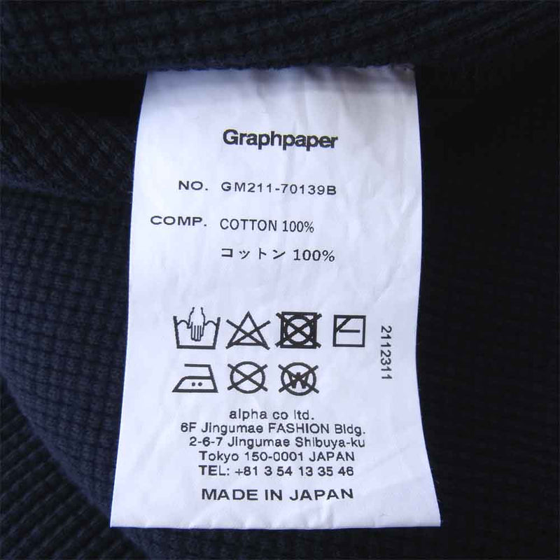 GRAPHPAPER グラフペーパー GM211-70139B WAFFLE L/S TEE ロング スリーブ Tシャツ ネイビー系 F【中古】