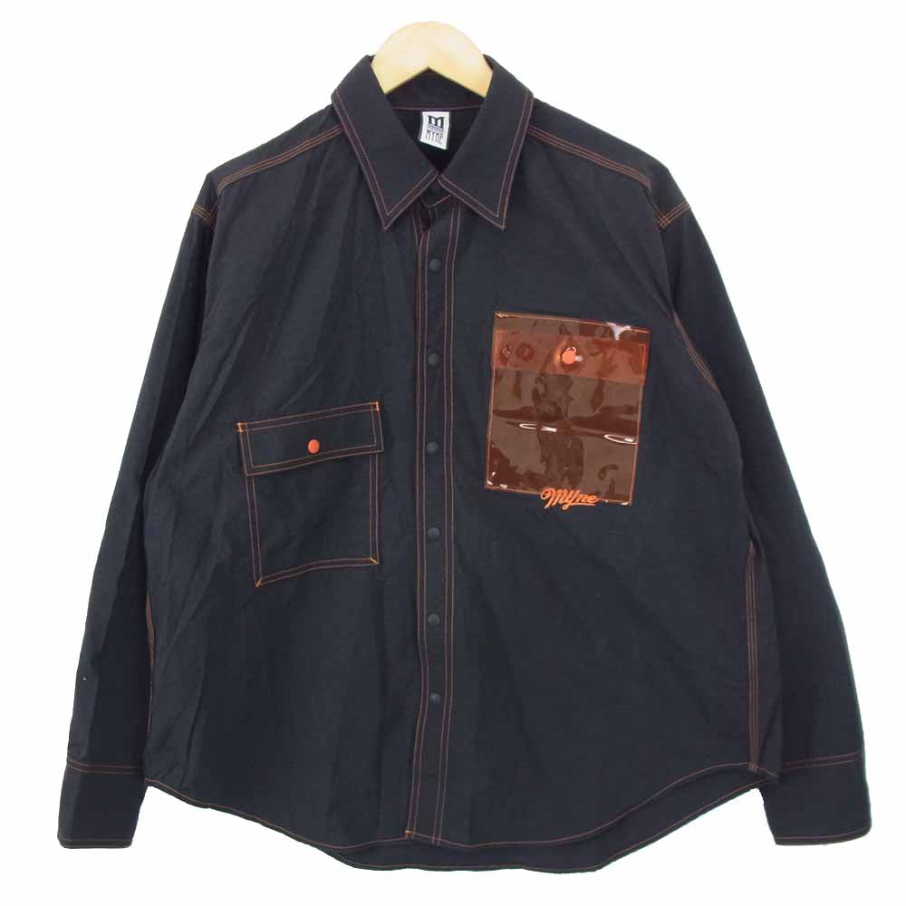 MIHARA YASUHIRO ミハラヤスヒロ 19AW G01SH232 × Myne マイン Clear pocket shirt PVC ポケット シャツ ブラック系 M【中古】
