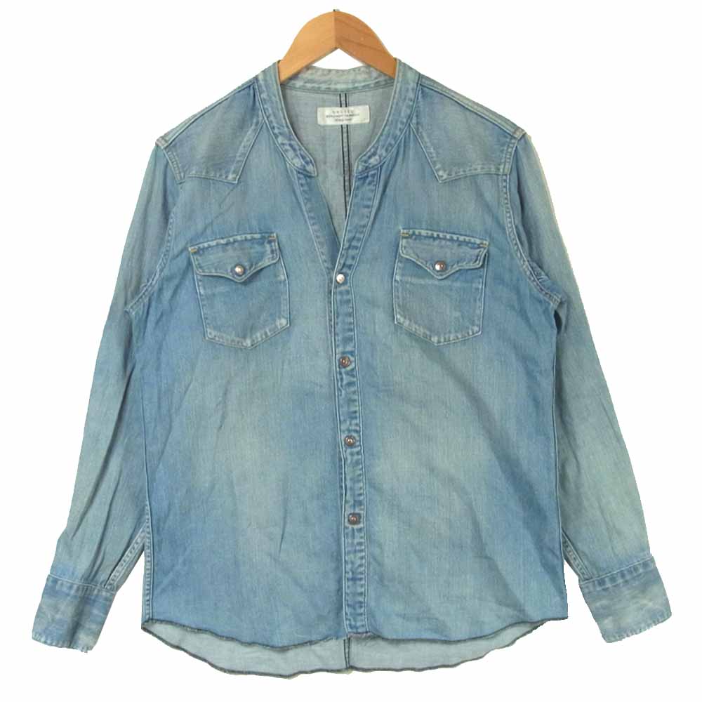 UNUSED アンユーズド 8oz Denim Western Shirt デニム ウエスタン ノーカラー 長袖 シャツ インディゴブルー系 2【中古】